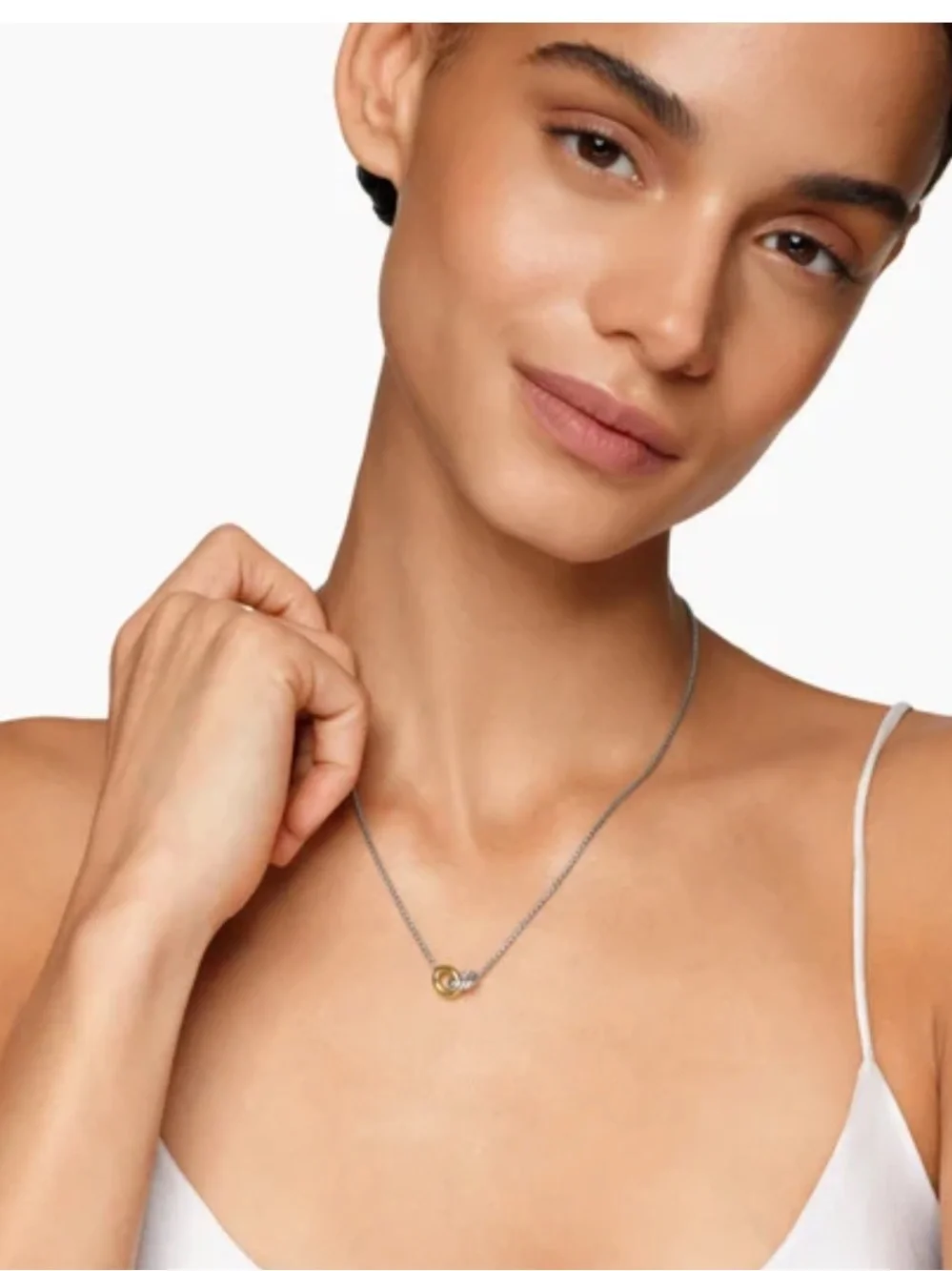 David Yurman Two-Tone Interlocking Circle Necklace in Silver and Gold - Picture 2 of 6